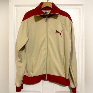 Vintage Women’s XL Puma Full Zip Track Sweater Cream with Brown accents